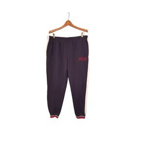FILA Men's Vintage Performance Sweatpants Size L Large Logo Navy Blue Red White